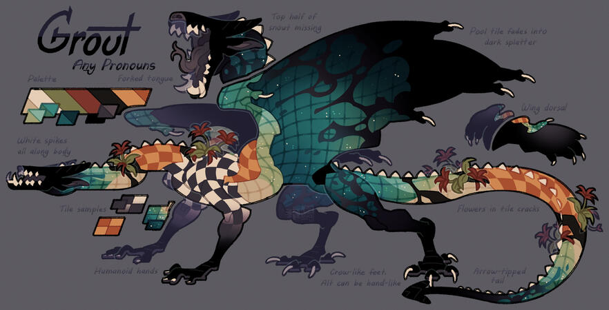 Reference Sheet / Custom Example. Includes default options, additional bust, notes, and mini details (Wings, Tile Swatches) Reference Sheet / Custom Example. Includes default options, additional bust, notes, and mini details (Wings, Tile Swatches)